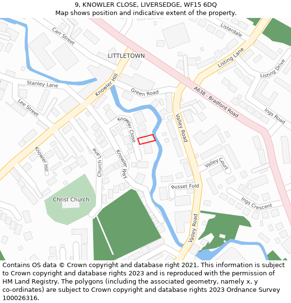 9, KNOWLER CLOSE, LIVERSEDGE, WF15 6DQ: Location map and indicative extent of plot
