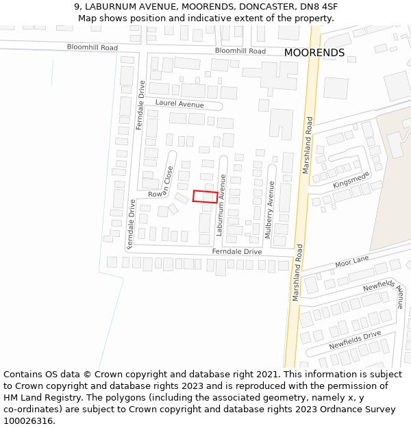 9, LABURNUM AVENUE, MOORENDS, DONCASTER, DN8 4SF: Location map and indicative extent of plot