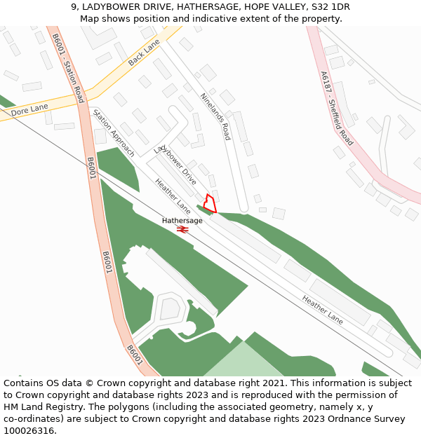 9, LADYBOWER DRIVE, HATHERSAGE, HOPE VALLEY, S32 1DR: Location map and indicative extent of plot