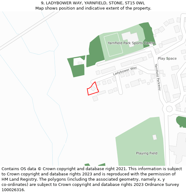 9, LADYBOWER WAY, YARNFIELD, STONE, ST15 0WL: Location map and indicative extent of plot