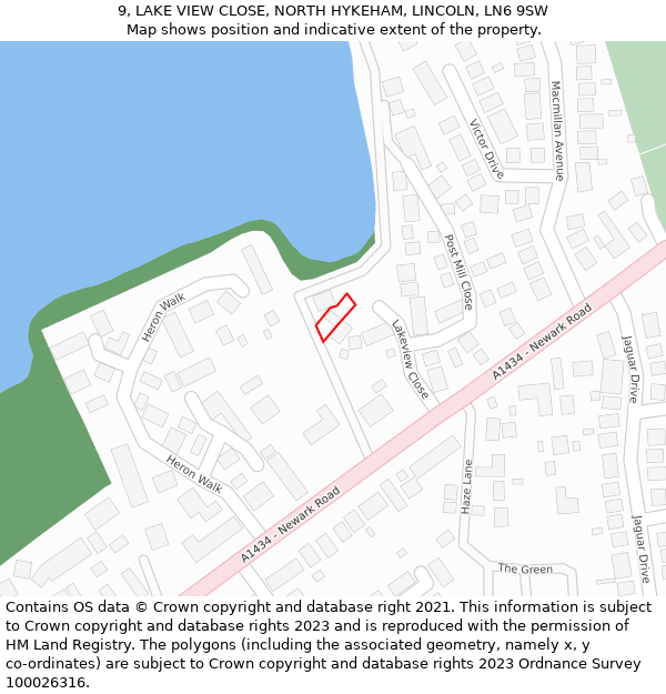 9, LAKE VIEW CLOSE, NORTH HYKEHAM, LINCOLN, LN6 9SW: Location map and indicative extent of plot