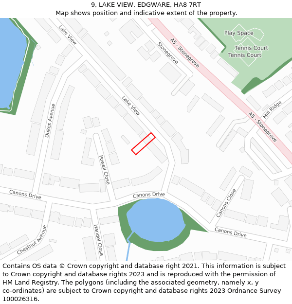 9, LAKE VIEW, EDGWARE, HA8 7RT: Location map and indicative extent of plot