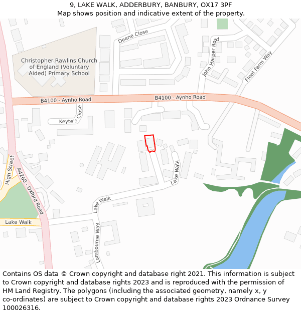 9, LAKE WALK, ADDERBURY, BANBURY, OX17 3PF: Location map and indicative extent of plot