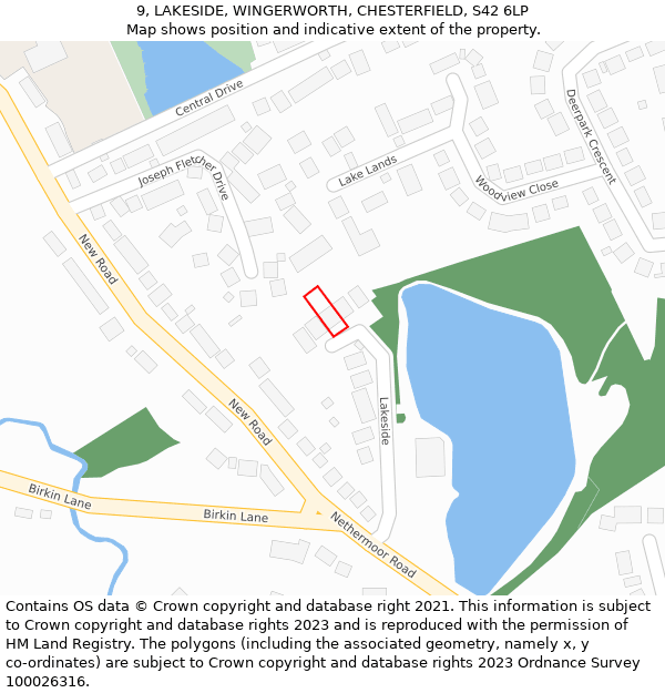 9, LAKESIDE, WINGERWORTH, CHESTERFIELD, S42 6LP: Location map and indicative extent of plot