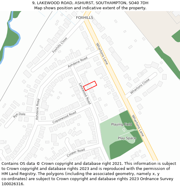 9, LAKEWOOD ROAD, ASHURST, SOUTHAMPTON, SO40 7DH: Location map and indicative extent of plot