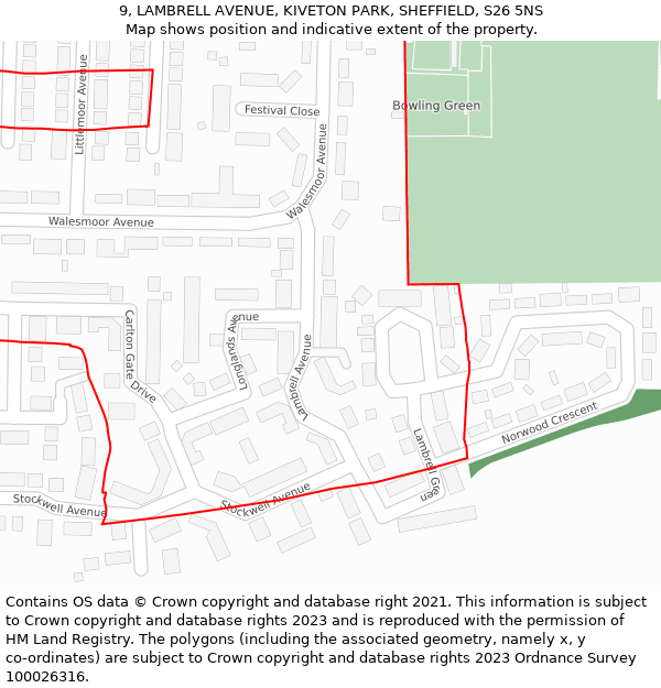 9, LAMBRELL AVENUE, KIVETON PARK, SHEFFIELD, S26 5NS: Location map and indicative extent of plot