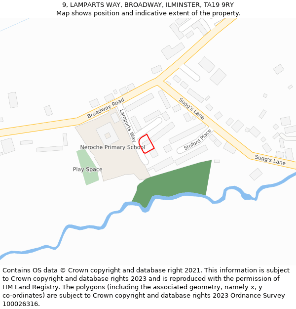 9, LAMPARTS WAY, BROADWAY, ILMINSTER, TA19 9RY: Location map and indicative extent of plot