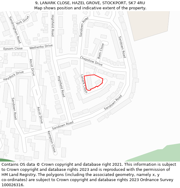 9, LANARK CLOSE, HAZEL GROVE, STOCKPORT, SK7 4RU: Location map and indicative extent of plot
