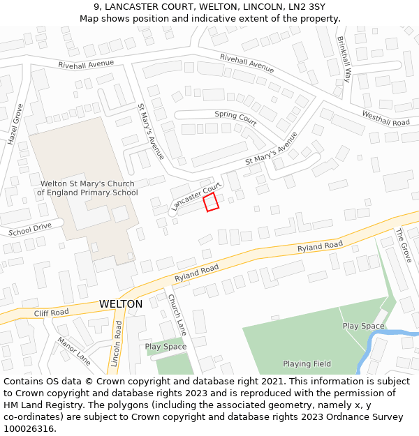 9, LANCASTER COURT, WELTON, LINCOLN, LN2 3SY: Location map and indicative extent of plot