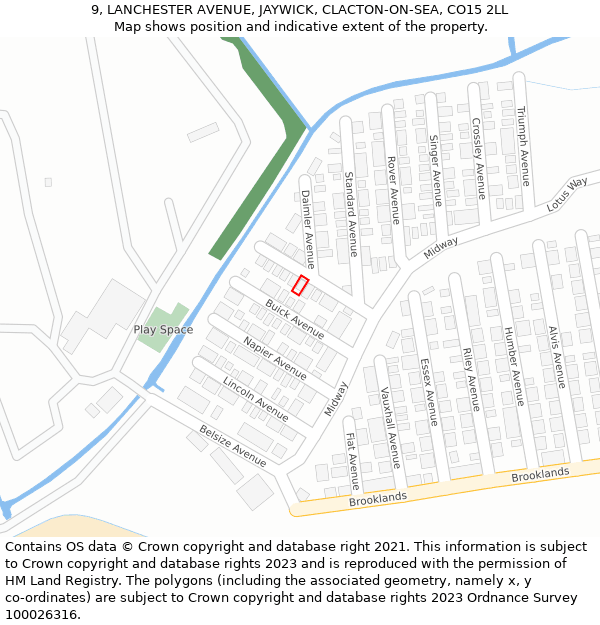 9, LANCHESTER AVENUE, JAYWICK, CLACTON-ON-SEA, CO15 2LL: Location map and indicative extent of plot