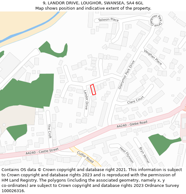 9, LANDOR DRIVE, LOUGHOR, SWANSEA, SA4 6GL: Location map and indicative extent of plot