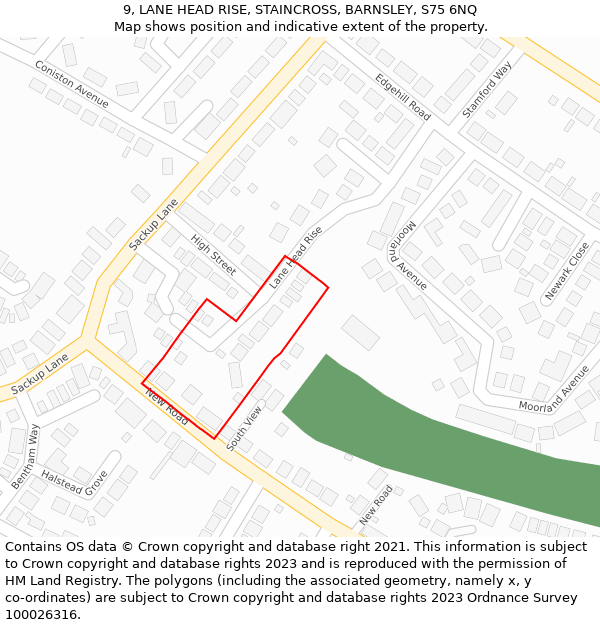 9, LANE HEAD RISE, STAINCROSS, BARNSLEY, S75 6NQ: Location map and indicative extent of plot