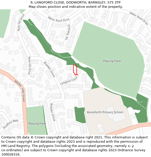 9, LANGFORD CLOSE, DODWORTH, BARNSLEY, S75 3TP: Location map and indicative extent of plot