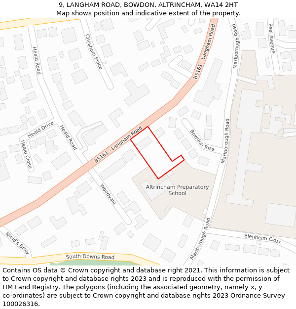 9, LANGHAM ROAD, BOWDON, ALTRINCHAM, WA14 2HT: Location map and indicative extent of plot