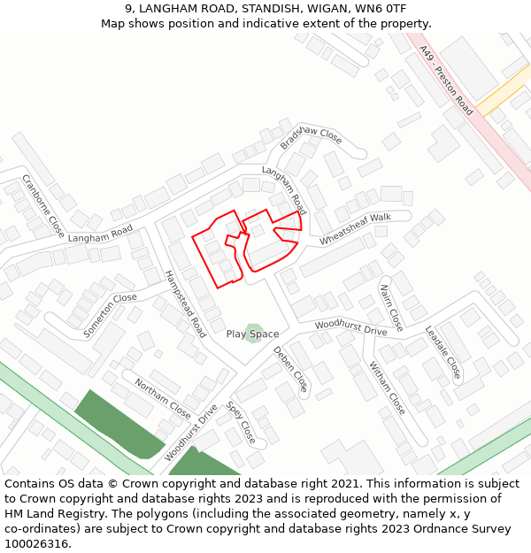 9, LANGHAM ROAD, STANDISH, WIGAN, WN6 0TF: Location map and indicative extent of plot