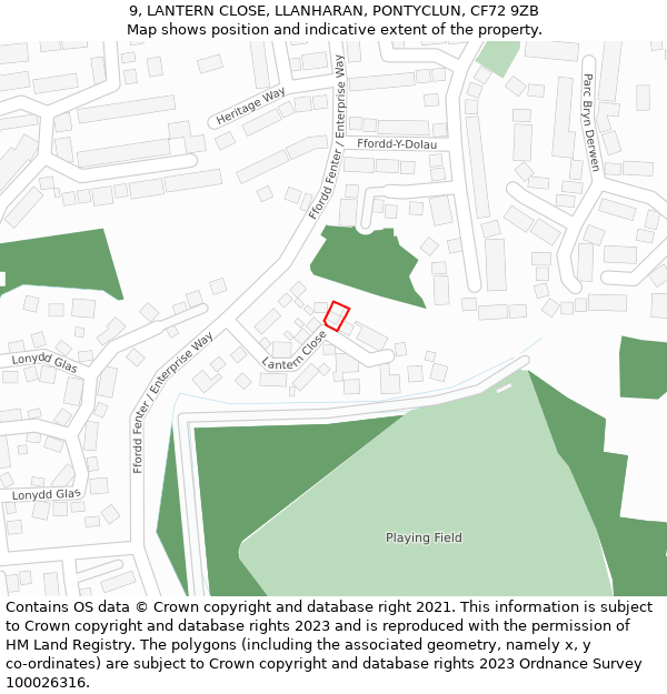 9, LANTERN CLOSE, LLANHARAN, PONTYCLUN, CF72 9ZB: Location map and indicative extent of plot