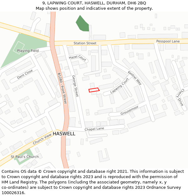 9, LAPWING COURT, HASWELL, DURHAM, DH6 2BQ: Location map and indicative extent of plot