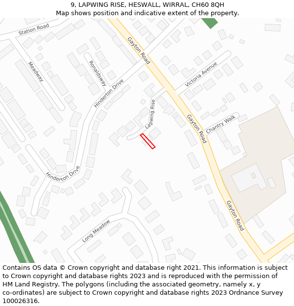 9, LAPWING RISE, HESWALL, WIRRAL, CH60 8QH: Location map and indicative extent of plot