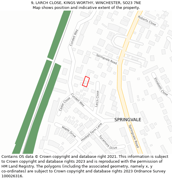 9, LARCH CLOSE, KINGS WORTHY, WINCHESTER, SO23 7NE: Location map and indicative extent of plot