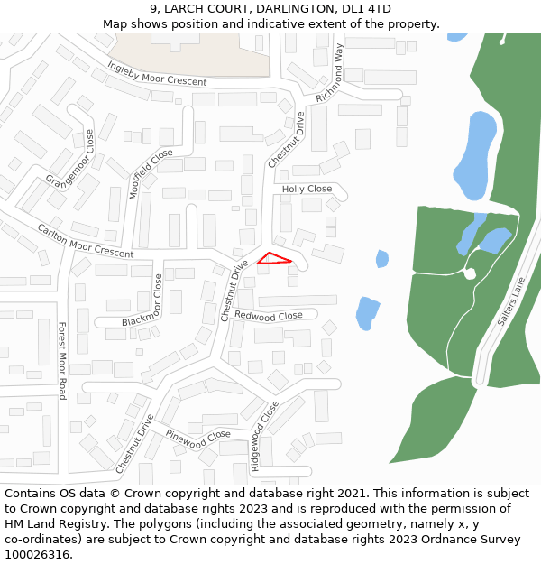 9, LARCH COURT, DARLINGTON, DL1 4TD: Location map and indicative extent of plot