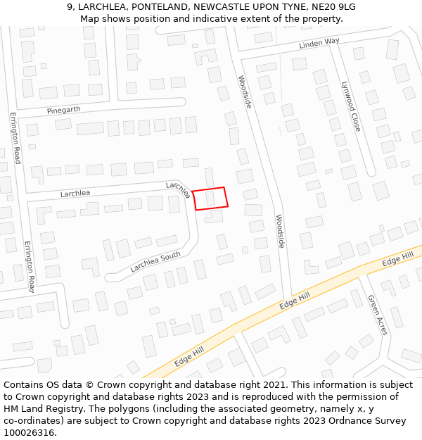 9, LARCHLEA, PONTELAND, NEWCASTLE UPON TYNE, NE20 9LG: Location map and indicative extent of plot