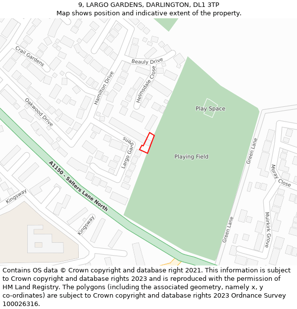 9, LARGO GARDENS, DARLINGTON, DL1 3TP: Location map and indicative extent of plot