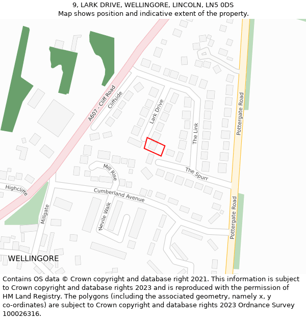 9, LARK DRIVE, WELLINGORE, LINCOLN, LN5 0DS: Location map and indicative extent of plot