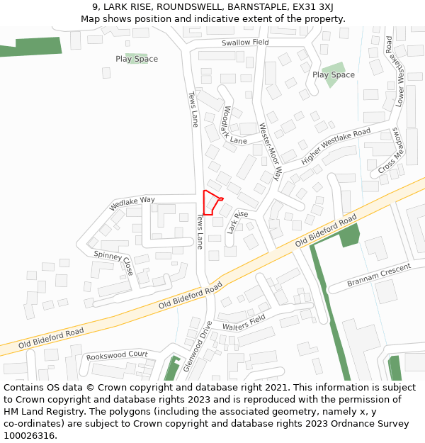 9, LARK RISE, ROUNDSWELL, BARNSTAPLE, EX31 3XJ: Location map and indicative extent of plot