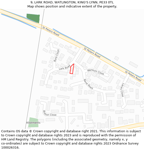 9, LARK ROAD, WATLINGTON, KING'S LYNN, PE33 0TL: Location map and indicative extent of plot