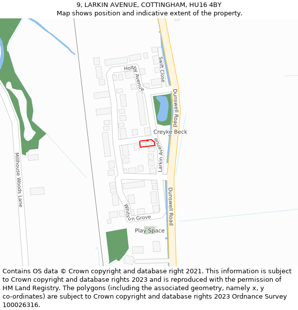 9, LARKIN AVENUE, COTTINGHAM, HU16 4BY: Location map and indicative extent of plot