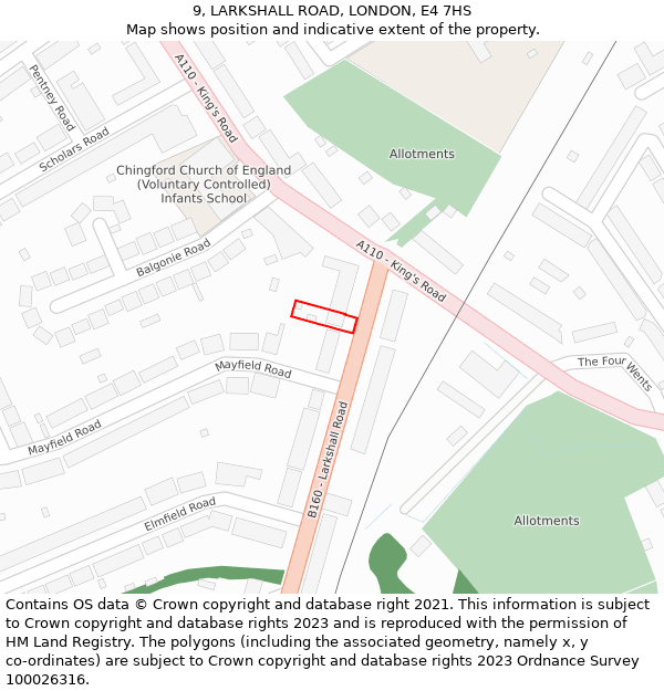 9, LARKSHALL ROAD, LONDON, E4 7HS: Location map and indicative extent of plot