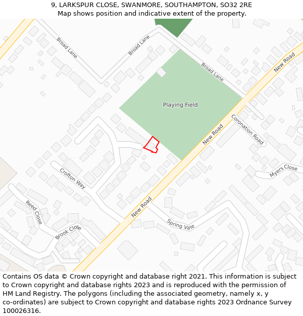 9, LARKSPUR CLOSE, SWANMORE, SOUTHAMPTON, SO32 2RE: Location map and indicative extent of plot