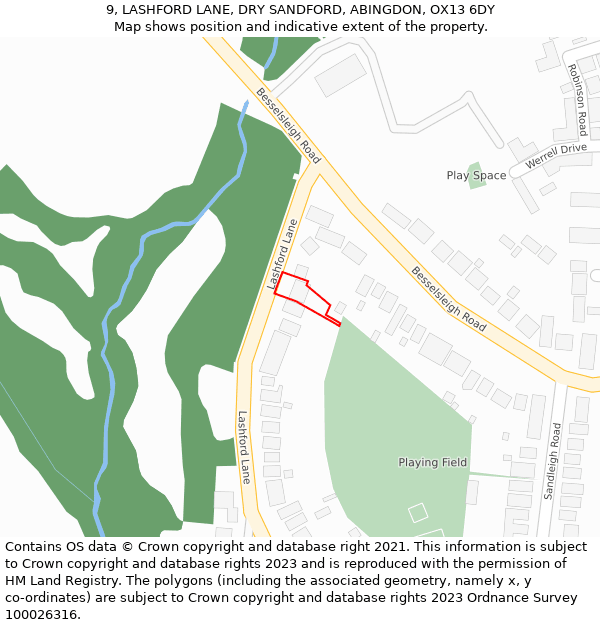 9, LASHFORD LANE, DRY SANDFORD, ABINGDON, OX13 6DY: Location map and indicative extent of plot