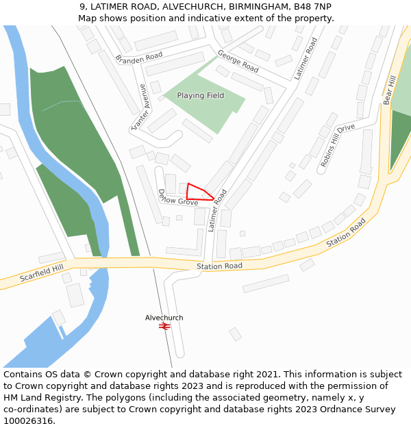 9, LATIMER ROAD, ALVECHURCH, BIRMINGHAM, B48 7NP: Location map and indicative extent of plot