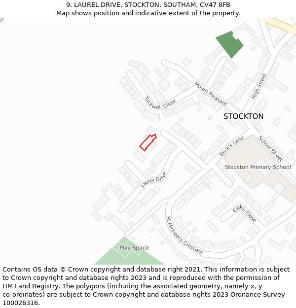 9, LAUREL DRIVE, STOCKTON, SOUTHAM, CV47 8FB: Location map and indicative extent of plot
