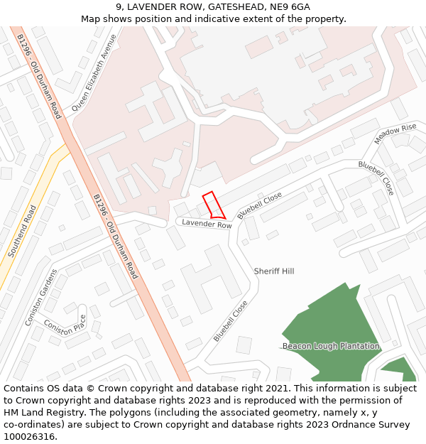 9, LAVENDER ROW, GATESHEAD, NE9 6GA: Location map and indicative extent of plot