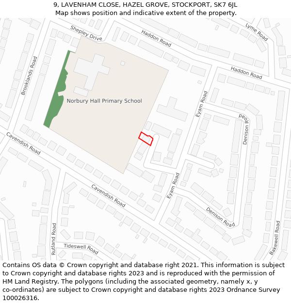 9, LAVENHAM CLOSE, HAZEL GROVE, STOCKPORT, SK7 6JL: Location map and indicative extent of plot