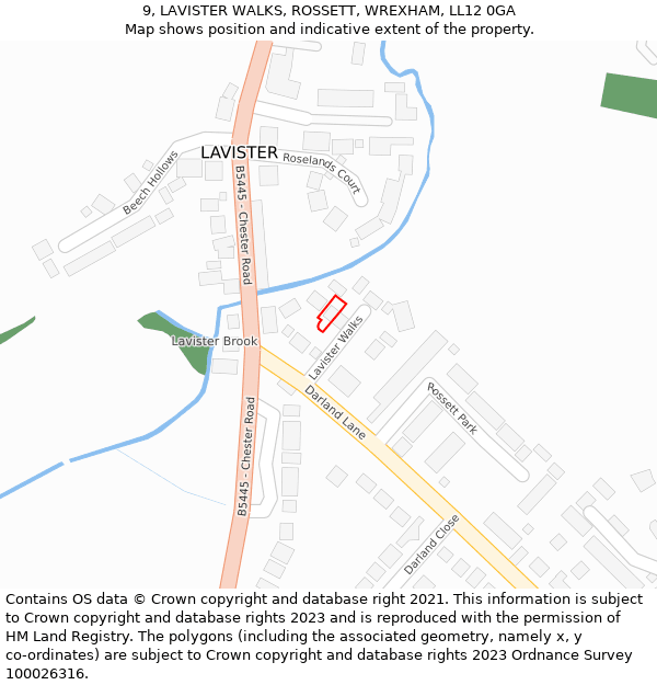 9, LAVISTER WALKS, ROSSETT, WREXHAM, LL12 0GA: Location map and indicative extent of plot