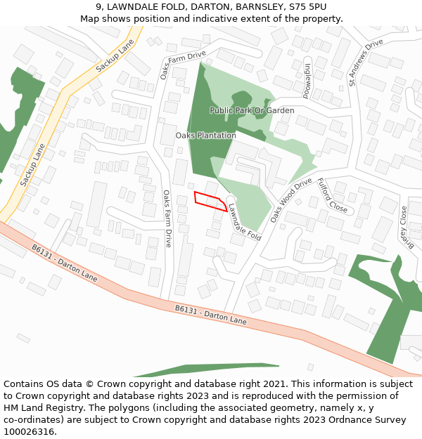9, LAWNDALE FOLD, DARTON, BARNSLEY, S75 5PU: Location map and indicative extent of plot