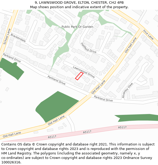 9, LAWNSWOOD GROVE, ELTON, CHESTER, CH2 4PB: Location map and indicative extent of plot