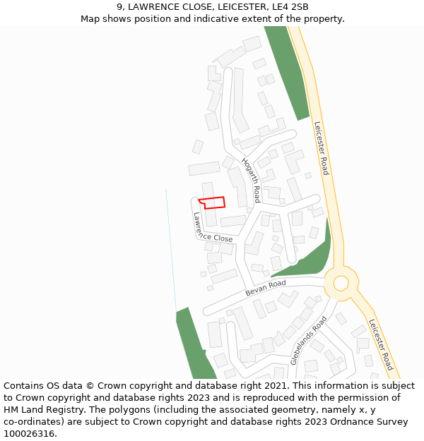 9, LAWRENCE CLOSE, LEICESTER, LE4 2SB: Location map and indicative extent of plot