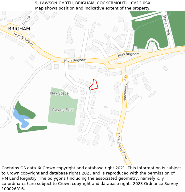 9, LAWSON GARTH, BRIGHAM, COCKERMOUTH, CA13 0SX: Location map and indicative extent of plot