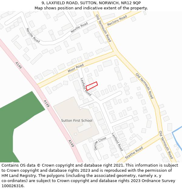 9, LAXFIELD ROAD, SUTTON, NORWICH, NR12 9QP: Location map and indicative extent of plot