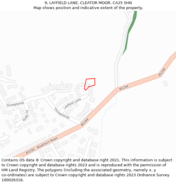 9, LAYFIELD LANE, CLEATOR MOOR, CA25 5HN: Location map and indicative extent of plot