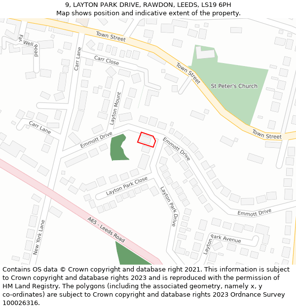 9, LAYTON PARK DRIVE, RAWDON, LEEDS, LS19 6PH: Location map and indicative extent of plot