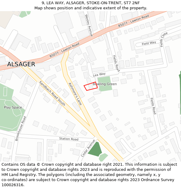 9, LEA WAY, ALSAGER, STOKE-ON-TRENT, ST7 2NF: Location map and indicative extent of plot