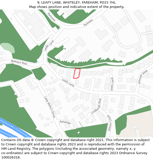 9, LEAFY LANE, WHITELEY, FAREHAM, PO15 7HL: Location map and indicative extent of plot