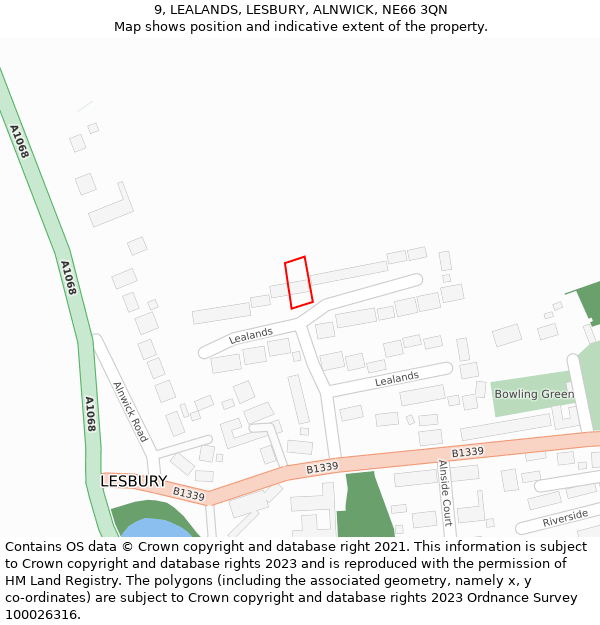 9, LEALANDS, LESBURY, ALNWICK, NE66 3QN: Location map and indicative extent of plot