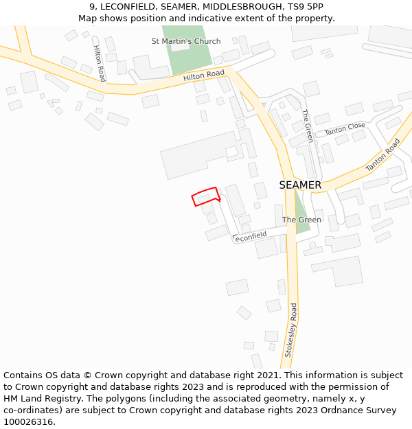 9, LECONFIELD, SEAMER, MIDDLESBROUGH, TS9 5PP: Location map and indicative extent of plot