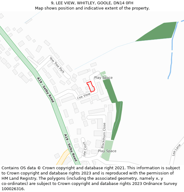9, LEE VIEW, WHITLEY, GOOLE, DN14 0FH: Location map and indicative extent of plot